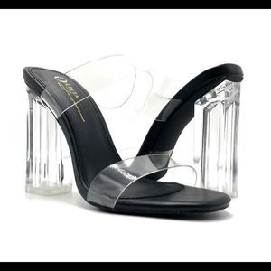 Olivia Jaymes Lolita Clear Strappy Sandal with Clear Heel, NIDB